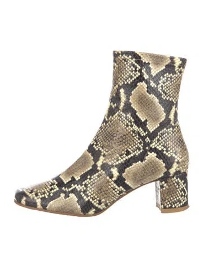 Pre-owned By Far Leather Animal Print Boots In Neutrals