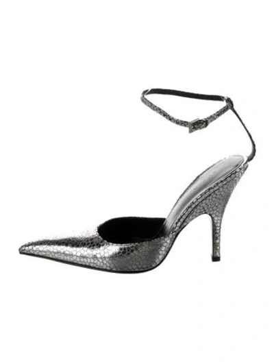 Pre-owned By Far Leather Animal Print Pumps In Metallic/silver