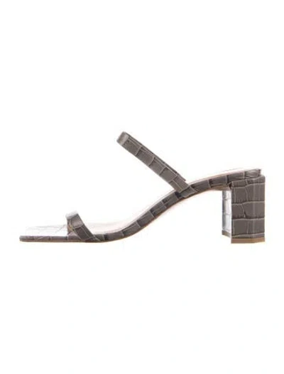 Pre-owned By Far Leather Animal Print Sandals In Gray