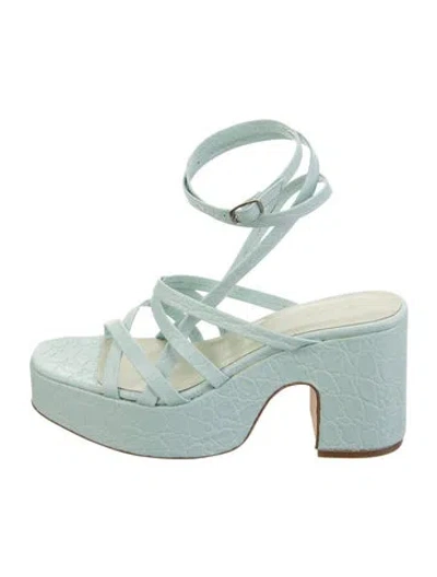 Pre-owned By Far Leather Animal Print Sandals In Green