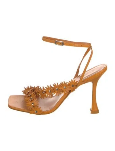 Pre-owned By Far Leather Animal Print Sandals In Orange