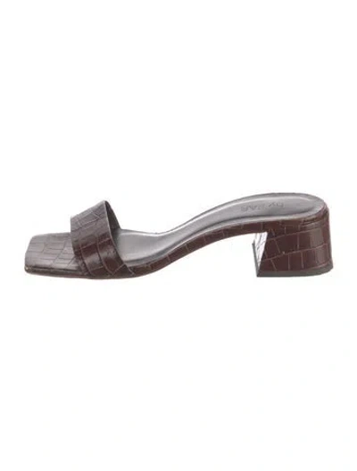 Pre-owned By Far Leather Animal Print Slides In Brown