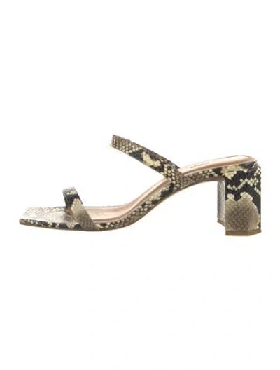 Pre-owned By Far Leather Animal Print Slides In Green