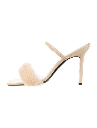 Pre-owned By Far Leather Animal Print Slides In Neutral