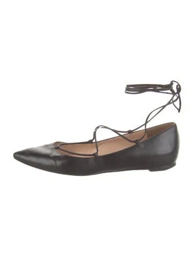 Pre-owned By Far Leather Ballet Flats In Brown