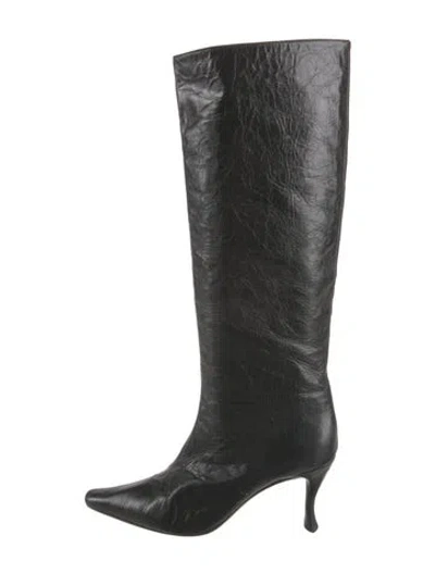 Pre-owned By Far Leather Boots In Black