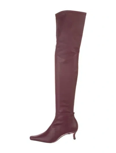 Pre-owned By Far Leather Boots In Burgundy