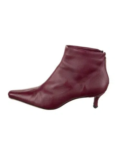 Pre-owned By Far Leather Boots In Burgundy