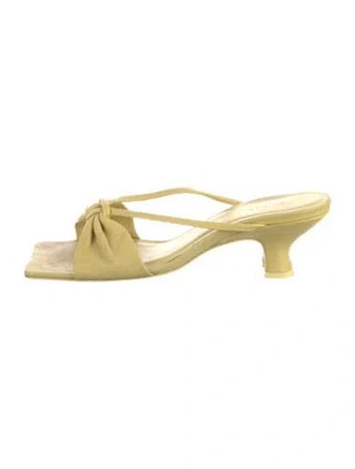 Pre-owned By Far Leather Bow Accents Slides In Yellow