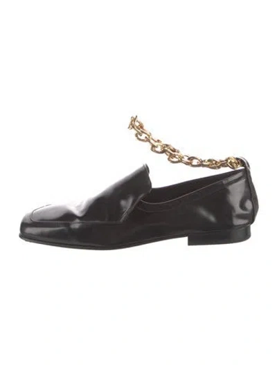 Pre-owned By Far Leather Chain-link Accents Loafers In Black