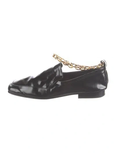 Pre-owned By Far Leather Chain-link Accents Loafers In Black