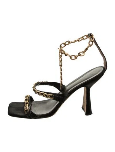 Pre-owned By Far Leather Chain-link Accents Sandals In Black