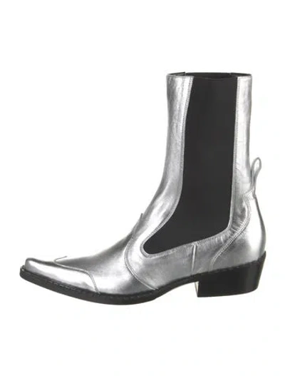 Pre-owned By Far Leather Chelsea Boots In Silver