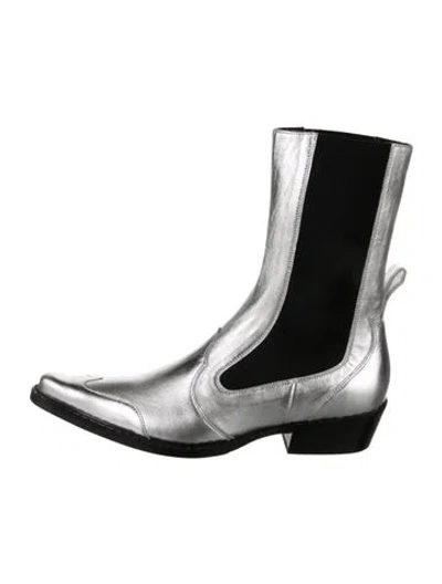 Pre-owned By Far Leather Chelsea Boots In Silver