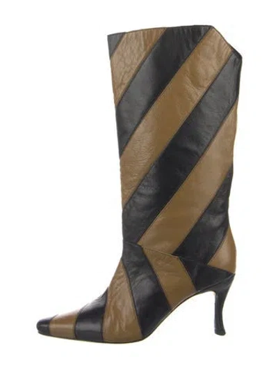 Pre-owned By Far Leather Colorblock Pattern Boots