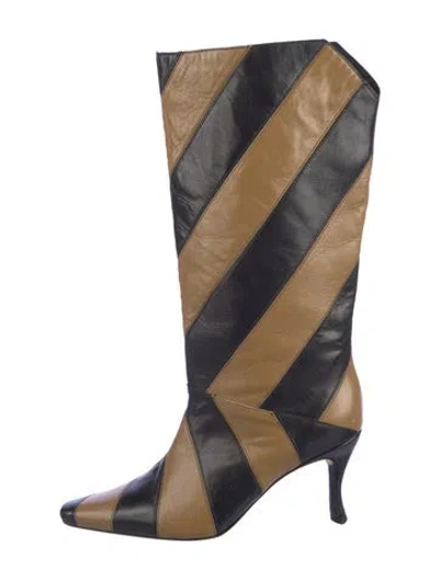 Pre-owned By Far Leather Colorblock Pattern Boots In Blue