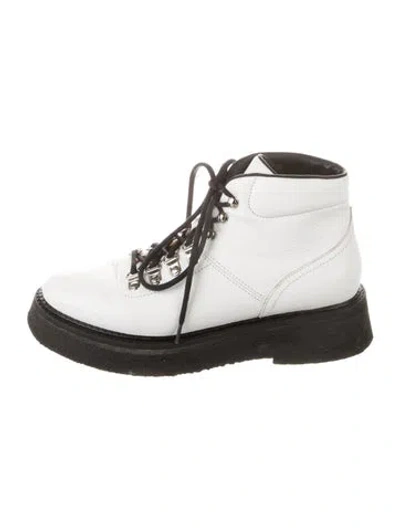 Pre-owned By Far Leather Colorblock Pattern Lace-up Boots In White