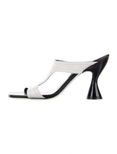 Pre-owned By Far Leather Colorblock Pattern Slides In White