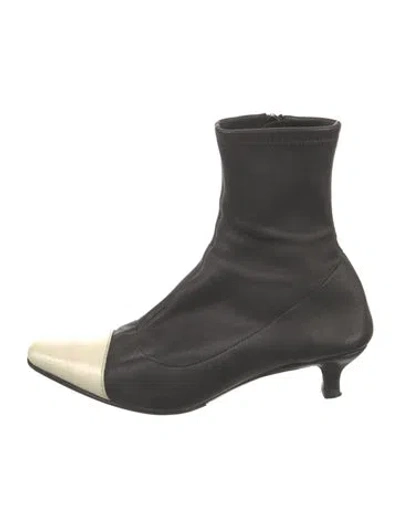 Pre-owned By Far Leather Colorblock Pattern Sock Boots In Black