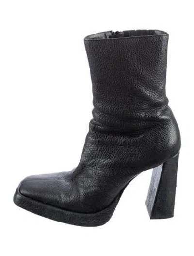 Pre-owned By Far Leather Combat Boots In Black