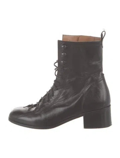 Pre-owned By Far Leather Combat Boots In Gray