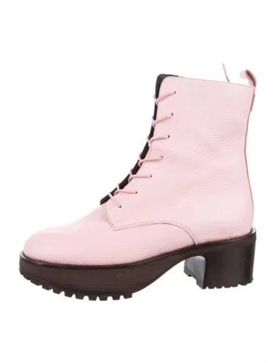 Pre-owned By Far Leather Combat Boots In Pink