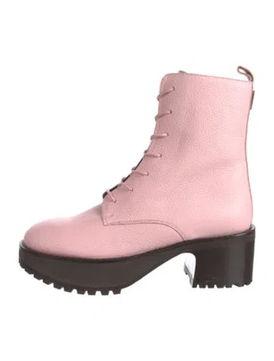 Pre-owned By Far Leather Combat Boots In Pink