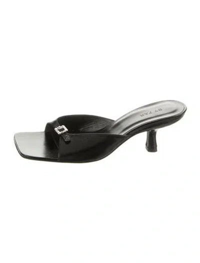Pre-owned By Far Leather Crystal Embellishments Sandals In Black