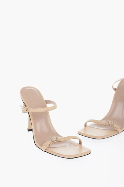 By Far Leather Flick Sandals With Double Buckle Heel 10cm In Neutral