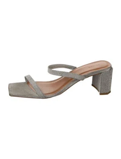 Pre-owned By Far Leather Glitter Accents Slides In Silver