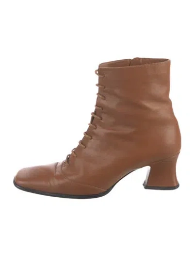 Pre-owned By Far Leather Lace-up Boots In Brown