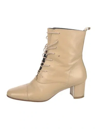 Pre-owned By Far Leather Lace-up Boots In Neutrals
