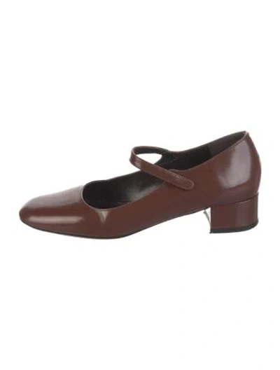 Pre-owned By Far Leather Mary Jane Flats In Brown