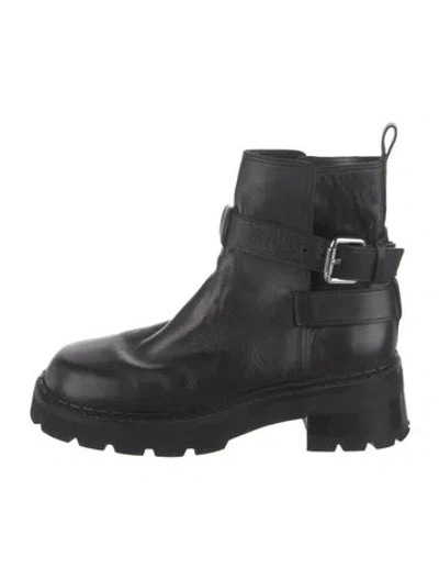Pre-owned By Far Leather Moto Boots In Black