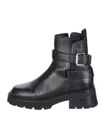 Pre-owned By Far Leather Moto Boots In Black