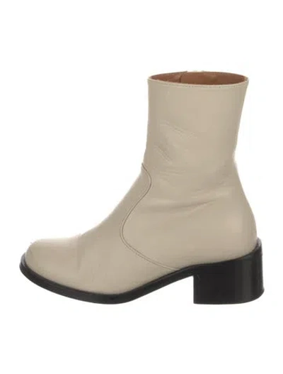 Pre-owned By Far Leather Moto Boots In Neutral