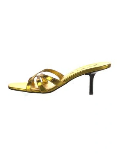 Pre-owned By Far Leather Mules In Gold
