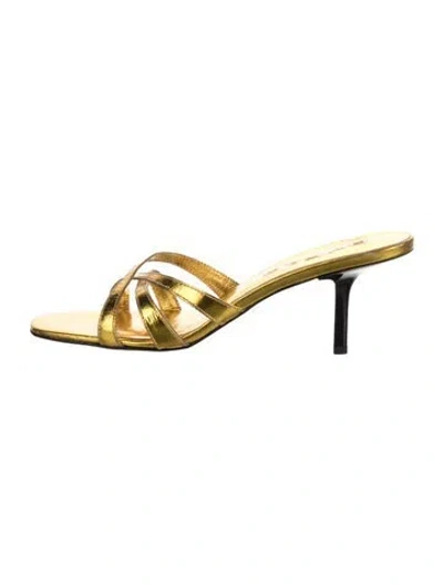Pre-owned By Far Leather Mules In Gold