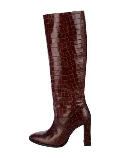Pre-owned By Far Leather Patterned Boots In Brown