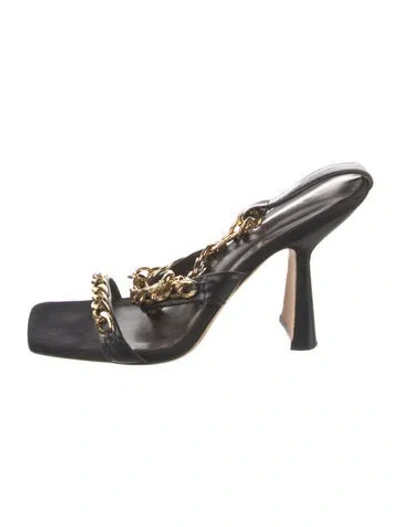 Pre-owned By Far Leather Printed Slides In Black