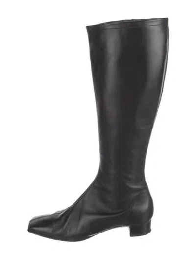 Pre-owned By Far Leather Riding Boots In Black