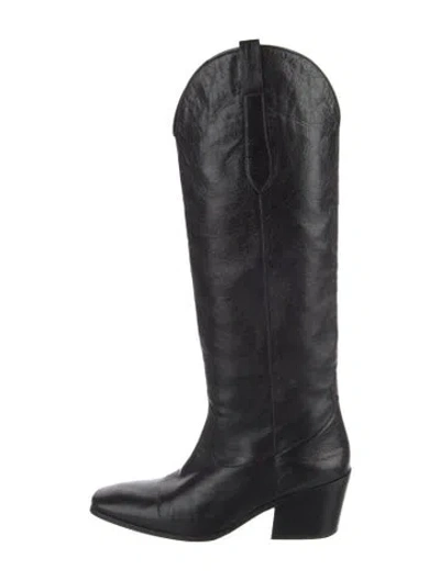 Pre-owned By Far Leather Riding Boots In Black