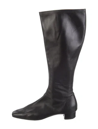 Pre-owned By Far Leather Riding Boots In Black