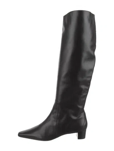 Pre-owned By Far Leather Riding Boots In Black