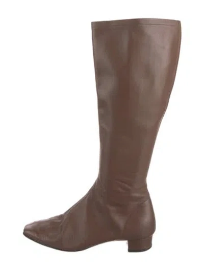 Pre-owned By Far Leather Riding Boots In Brown