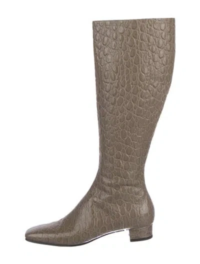 Pre-owned By Far Leather Riding Boots In Gray