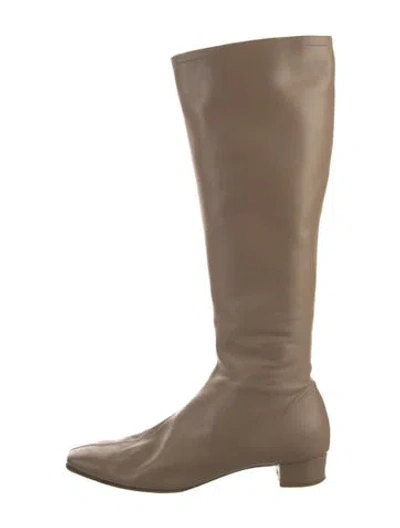Pre-owned By Far Leather Riding Boots In Neutral