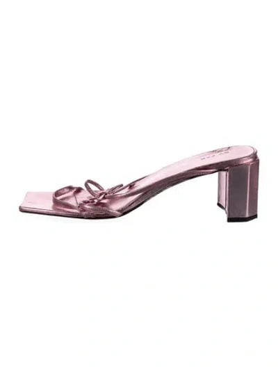 Pre-owned By Far Leather Sandals In Metallic/pink