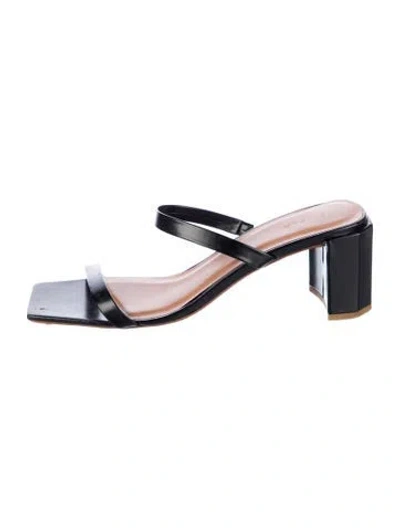 Pre-owned By Far Leather Slides In Black