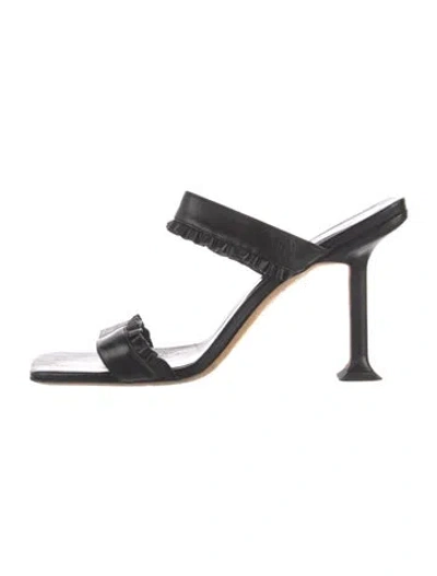 Pre-owned By Far Leather Slides In Black